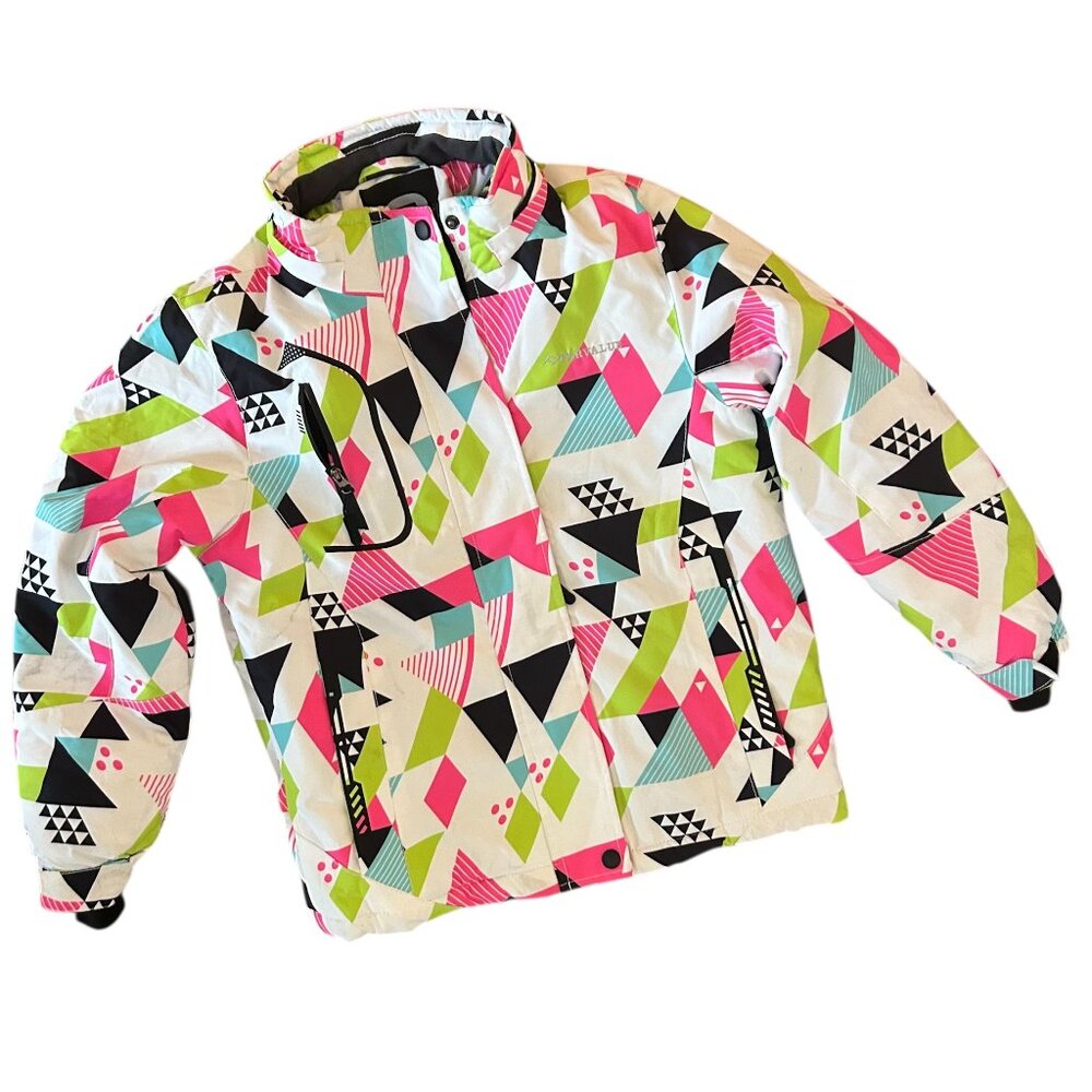 Girl's Waterproof Ski Jacket Size Small Colorful Geometric Size 8 High Neck Snow